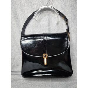 Vintage Dofan Black Leather Convertible Shoulder Bag Gold Clasp Made in France